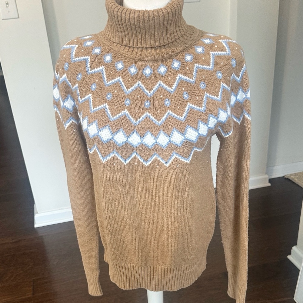 J. Crew Camel & White Fair Isle Turtleneck Sweater